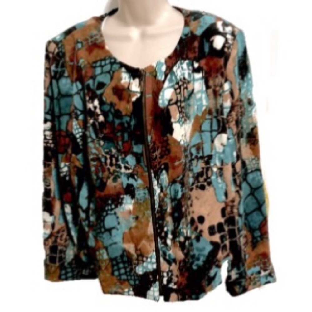 Vintage REQUIREMENTS Corduroy Abstract Art Shacket Jacket Teal Aqua Womens Large